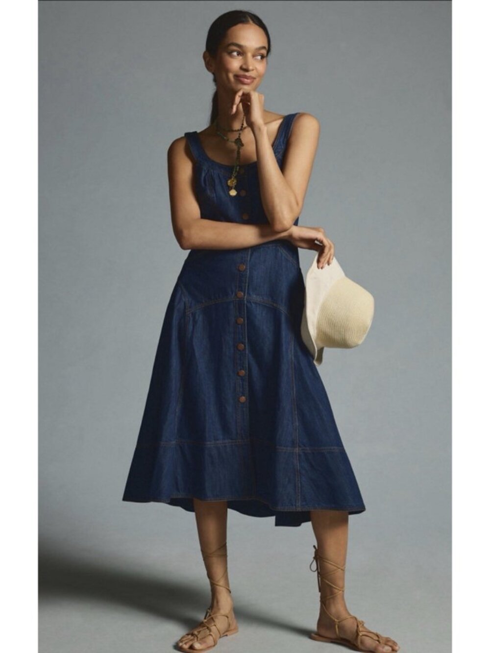 PILCRO by Anthropologie Button-Front Denim Pinafore Dress Women’s Size XS